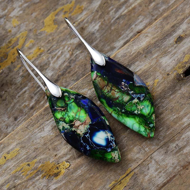 Bohemian Emperor Stone Leaf Pendant Earrings Popular Jewelry