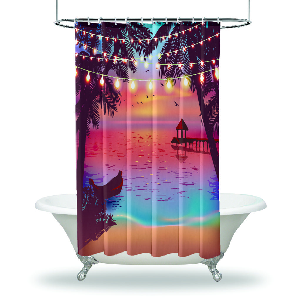 

Душевые занавески с пейзажным принтом/водостойкие занавески для душа для украшения вашей ванной комнаты — пляжная вечеринка, лодка, бунгало, романтический синий, красный, коричневый