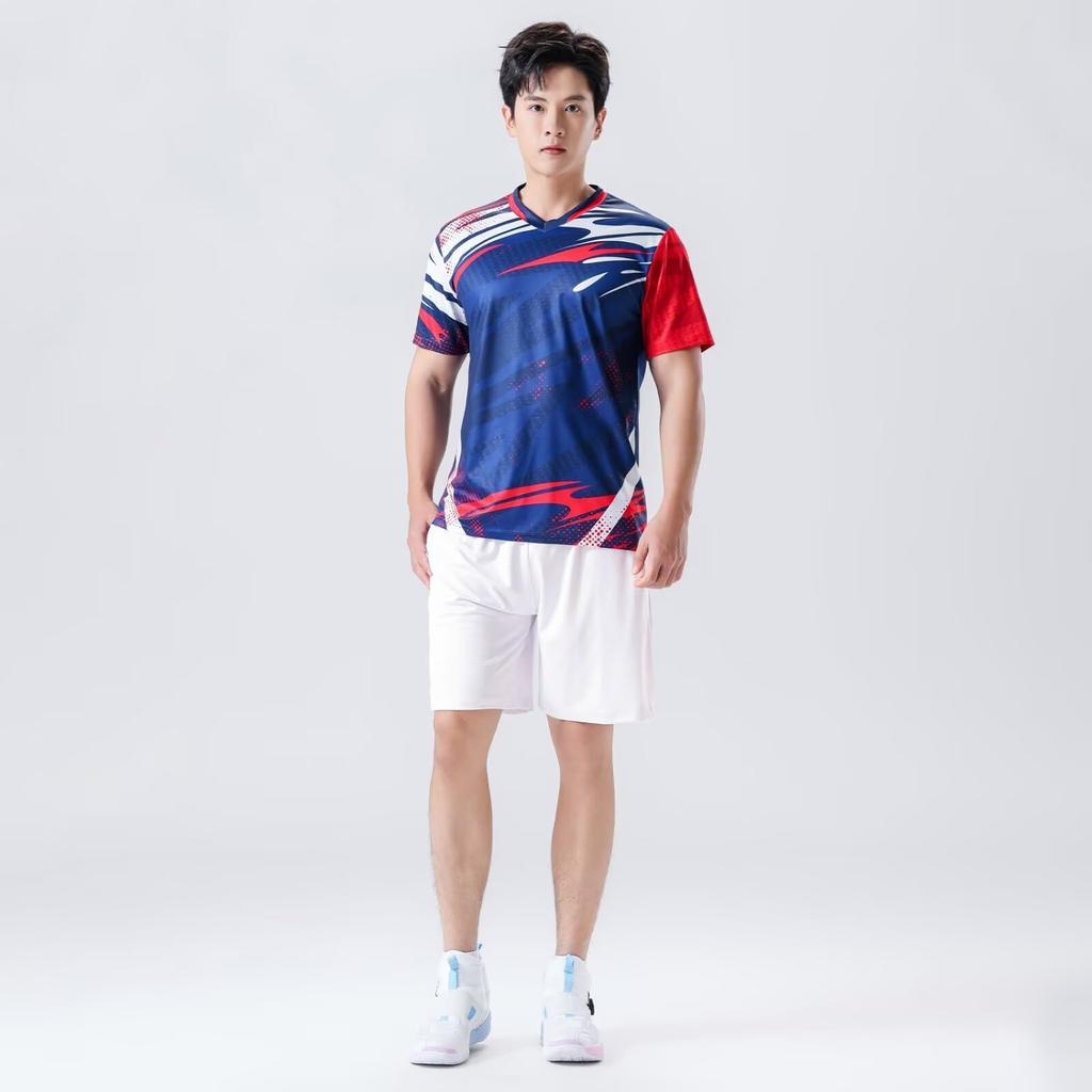 Anmurye Table Tennis Short Sleeve with Abstract Geometric Sports and Game Badminton Strength Practice Stylish Summer Blue Men's Uniform, T-Shirt