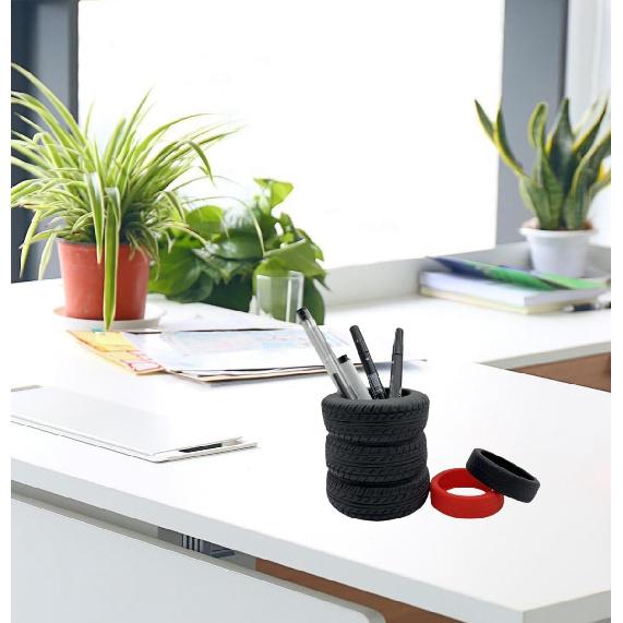 1 Pcs Tire Shaped Planter Pen Holder and 2 Mini Tire Decoration Tire Shaped Pencil Holder Succulent Cactus Planter Pot for Desk Home Office