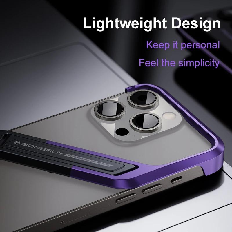 Luxury Metal Frameless Phone Case For Iphone 16 15 14 Pro Max With Stylish Geometric Stand, Ultimate Bare Metal Feel Phone Case