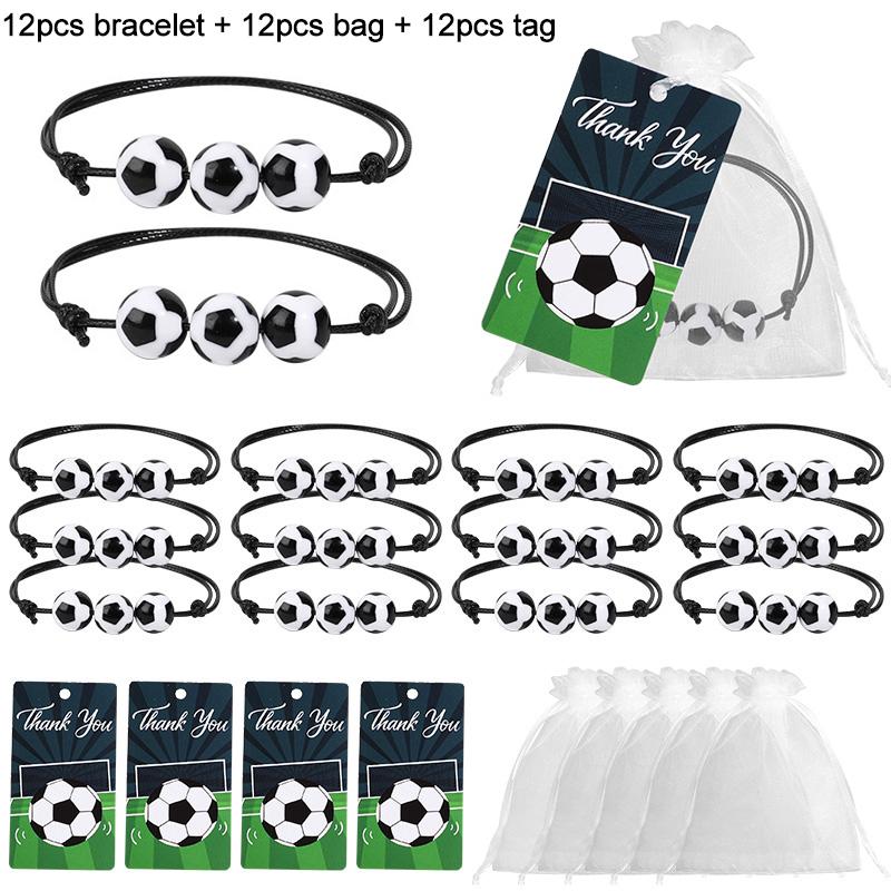 

12 Sets Soccer Bracelet Football Wristband With Thank You Card Organza Bag for Kids Sports Birthday Party Favors Gifts For Guest