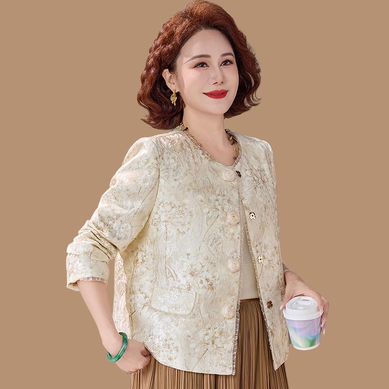 

Spring Jacquard Jacket: Elegant Chinese Style for Middle-aged & Elderly Women, Perfect for Autumn & Spring 4XL 135-150 jin