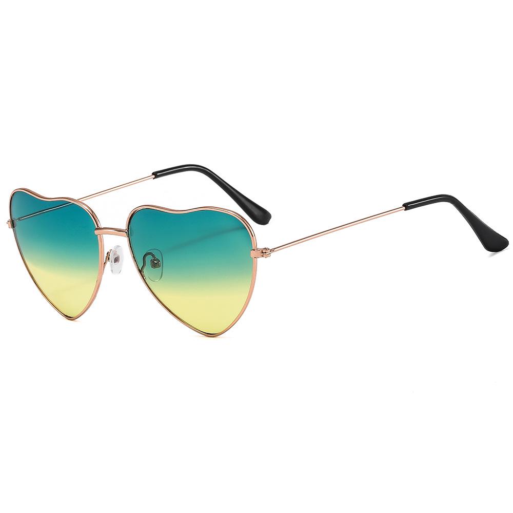 Retro Peach Heart Metal Frame Sunglasses with Ocean Lenses for Women