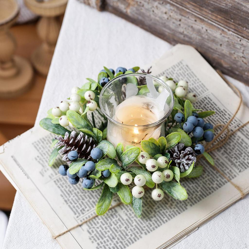 Christmas Candle Ring Wreath Elegant Garland for Festive Cabinet Living Room White