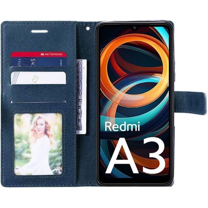 Coque de protection - E.F.CONNECTION - Pour Xiaomi Redmi A3 - Cuir PU Rétro - Antichoc - Porte-cartes et Support