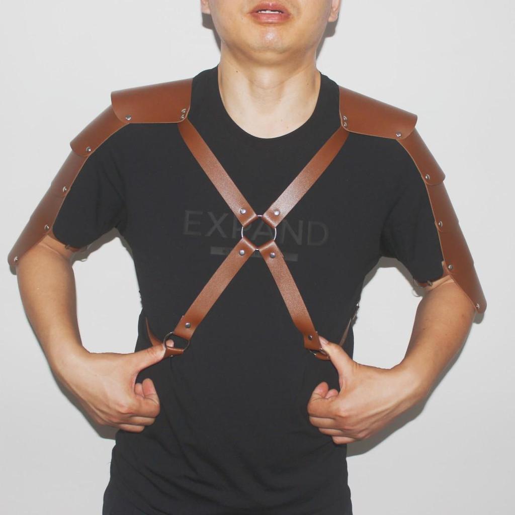 Men's Faux Leather Adjustable Shoulder Strap Corset Bodysuit SY-38