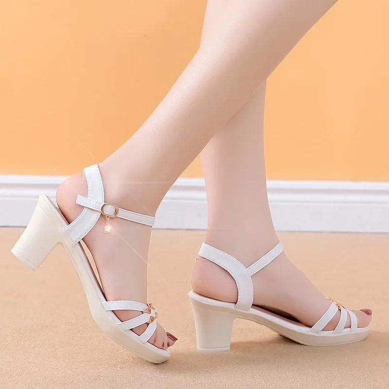 Chunky High Heels Women's Sandals Summer New Fish Mouth Black Women Shoes Open Toe Weave Cross Band Gladiator Sandalias Mujer