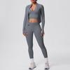 Women's Stand Collar Knit Zipper Jacket, Sports Bra & Yoga Pants Set