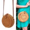 Handwoven Round Rattan Bag Tropical Beach   Woven Shoulder Rattan Bag with Leather Strap 20cm Diameter