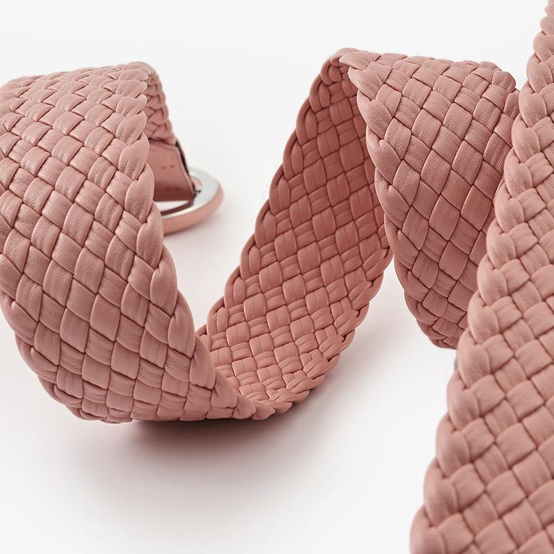 Ladies Bag Buckle Round Buckle Belt Woven Pu Belt Women'S Candy Color Decorative Women'S Wide Belt