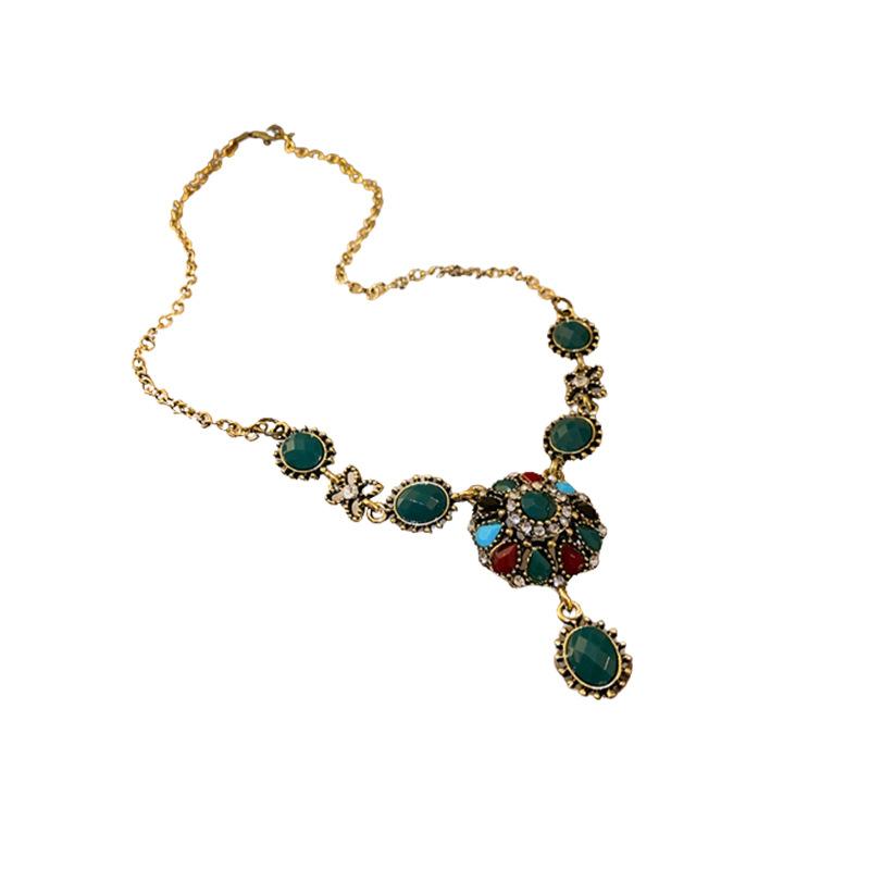 Silver needle with diamonds medieval flower earrings necklace retro high-end collarbone chain niche fashion temperament jewelry