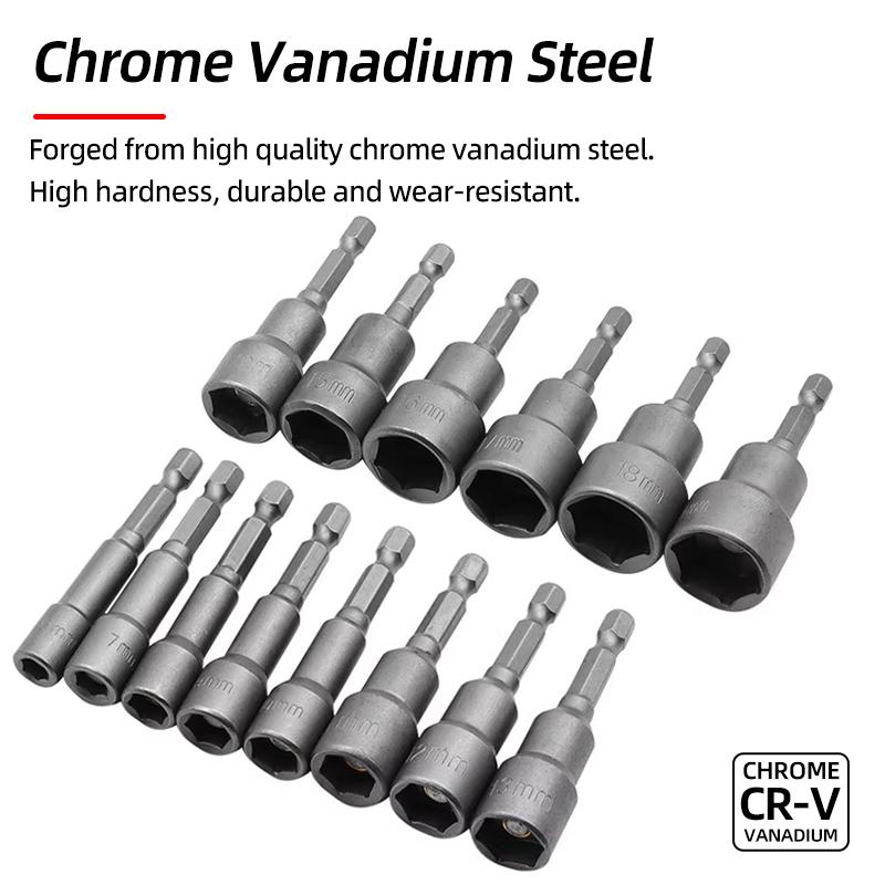 14pcs 6-19MM Hex Socket Sleeve Nozzles Strong Magnetic Nut Driver Set Drill Bit Adapter Wind Approved Sleeve Electric Pipi Tsui