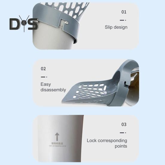 Naběračka na kočičí stelivo s odpadkovou nádobou, velkokapacitní přenosná naběračka s držákem, integrovaná odnímatelná sítka na kočičí stelivo