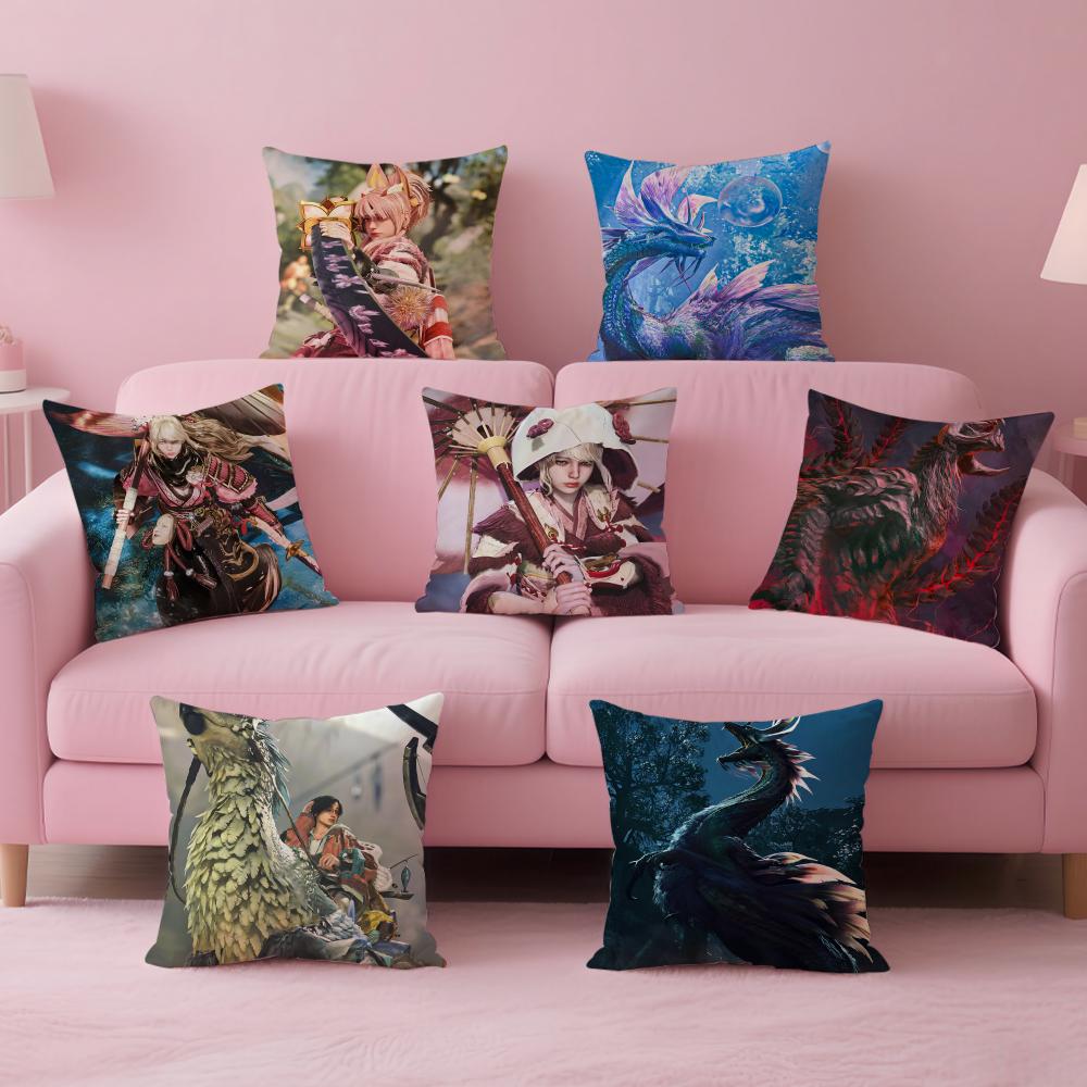Classic Japanese Game MMonster Hunter Wilds Cushion Cover Pillow Case Soft Skin Friendly Fabric Concealed Zipper