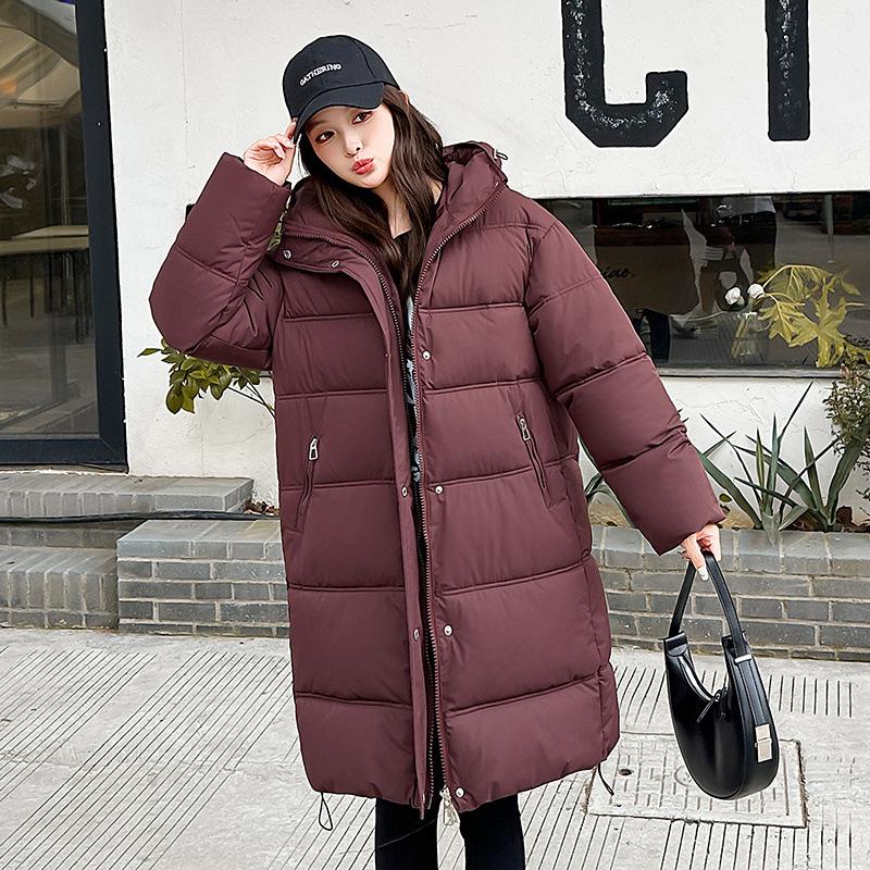 Russia thickened winter long knee cotton clothes women's Korean version thickened hooded simple bread clothes winter coat