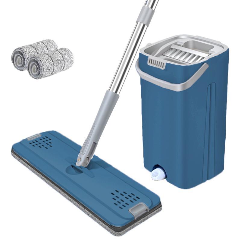Bucket Mop Set with 2 Mop Pads and 121 Cm Stainless Steel Handle with Wiping Function for Hardwood, Laminate Tiles