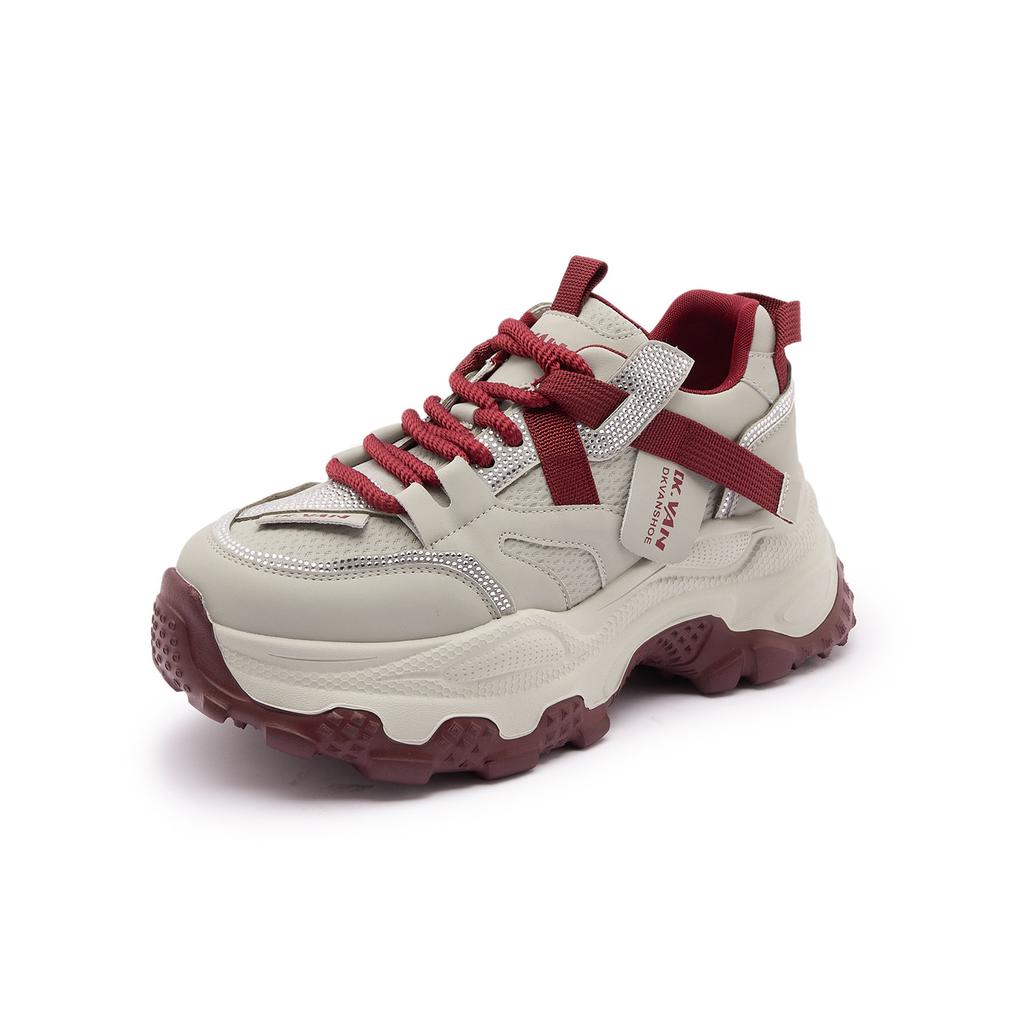 Frühling neue Strass-Plateau-Dad-Schuhe Damen-Höhenvergrößerung kleine Sport- und Freizeitschuhe vielseitig