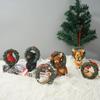 Christmas Decorations Cute Cartoon Animals In Wreath Elk Bear Christmas Tree Pendant Resin Crafts Background Wall Hanging
