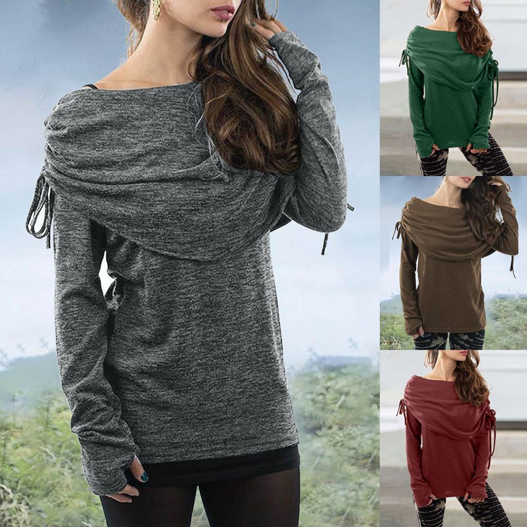 

Women s Vintage Tribal Flat Shoulder Drawstring Long Sleeve Pullover Top Blouse