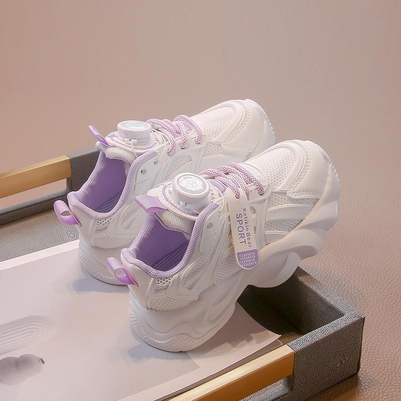 Girls' Sports Shoes 2025 Summer New Children's Knob Single Mesh Shoes Girls' Mesh Breathable Little White Shoes Medium and Old Children