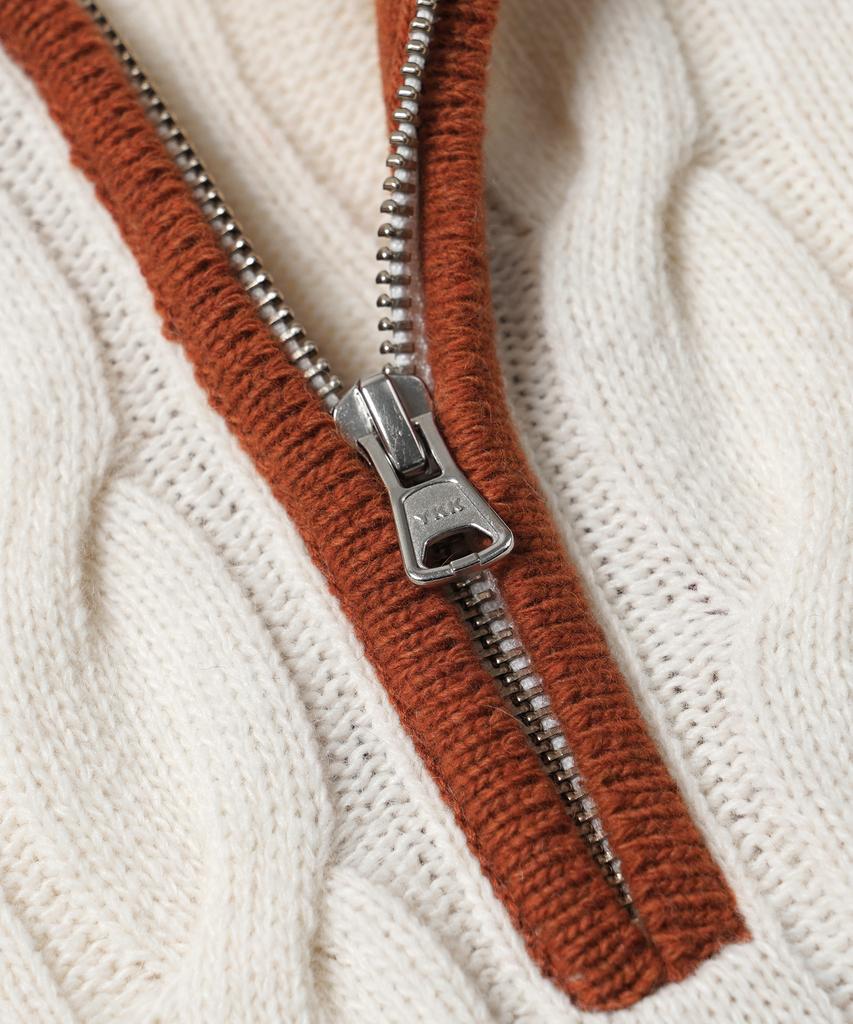 FRIZMWORKS Wool Cable Raglan Half Zip Knit _ Brick