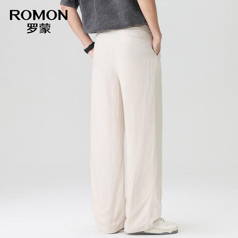 Luomeng Unisex Ice Silk Linen Blend Straight-Leg Casual Pants