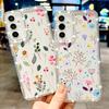 Floral Print Diamond Frame Phone Case For Samsung S25 Edge S24 FE S23 Ultra S22 A56 A36 A16 A15 A55 A35 Clear Shockproof Soft Silicone Cover