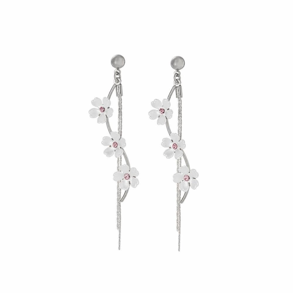 Tassel Fringe Hoop Earrings Resin Flower Earrings Elegant Pendant Earrings  Party серебряный