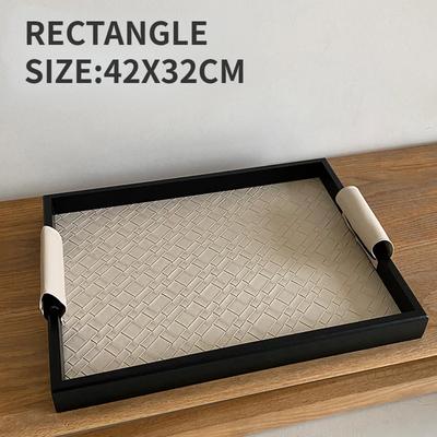 Solid Wood Leather Tray Perfume Jewelry Ring Cosmetic Storage Box Living Room Decorative Ornaments Organizer Home Storage Trays
