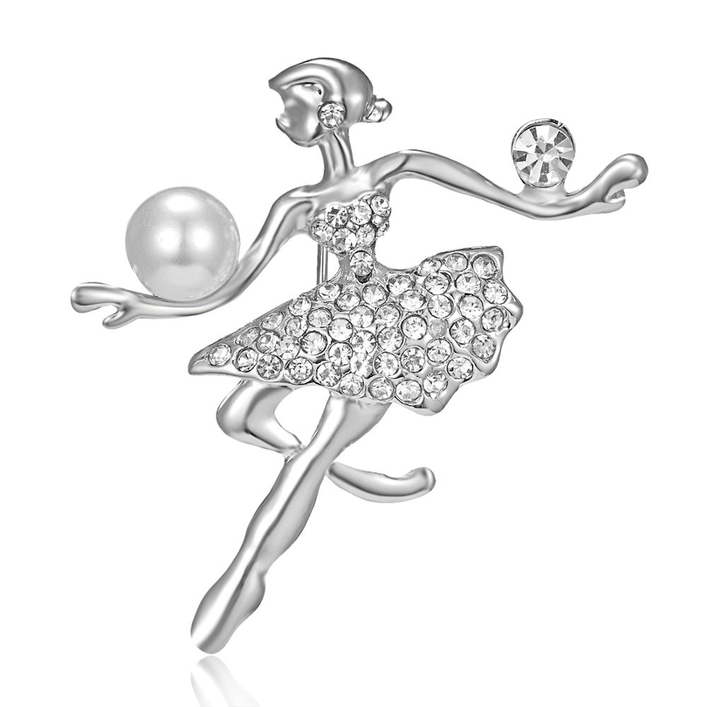 Rinhoo New Fashion Temperament Dance Girl Ballet Girls Cartoon Shining Crystal Brooches Women Collar Pins Bride Wedding Jewelry