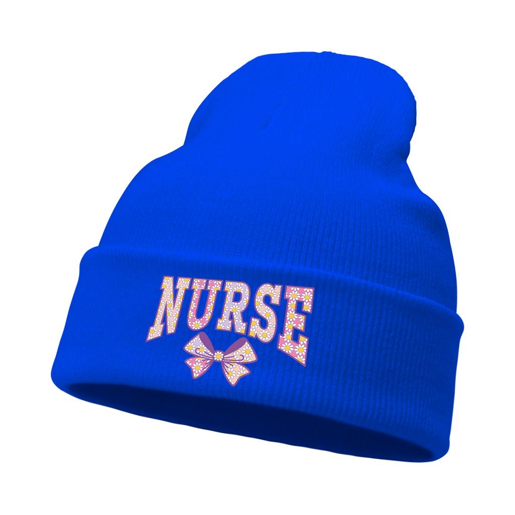 Nurse Bow Print Warm Winter Hats Unisex Cap Beanie Man Cap Stretchable Trendy Knitted Hat Beanie Perfect For Urban Style