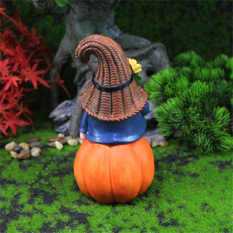 Pumpkin Gnomes Garden Statue Resin Desktop Lawn Ornaments Outdoor Garden Decoration Figurine Thanksgiving Gift