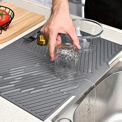 Tappetino in Silicone per Asciugatura Piatti da Cucina Strisce Rilievo Design Scarico Tappetino Scolapiatti da Banco Antiscivolo Isolante per Stoviglie