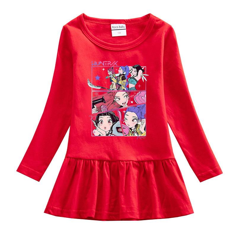 Girls Anime Kpop Rumi Zoey Mira Hunters Print Pleat Mesh Dress