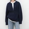 Unisex Navy Blue Jacket-Style Knit Cardigan - Japanese Niche, Autumn/Winter, Loose Fit, Round Neck Sweater Coat