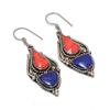 Red Coral Lapis Lazuli Earrings Tibetan Handmade Vintage Jewelry 2.3" NE 5461