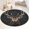 Flannel Printed Round Rug With Deer Head Design For Home Decor Soft Floor Mat Wildlife Art Theme Modern Interior
