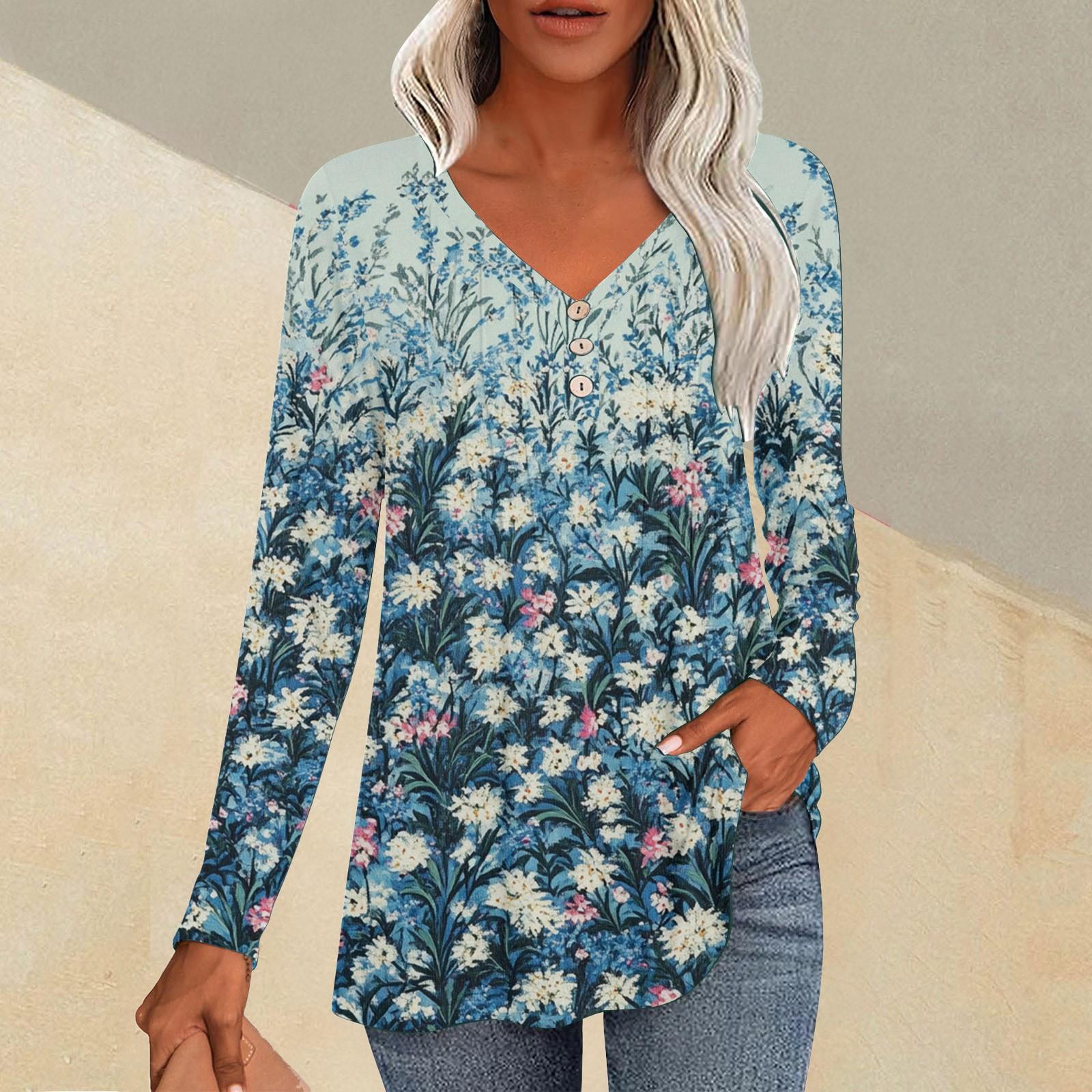 

Women s Fashion Casual Pleated V-Neck Plant Print Long Sleeve T-Shirt Top XXL чёрный