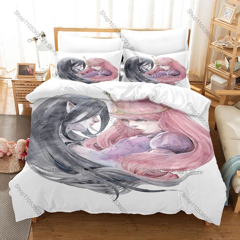 Marceline and Princess Bubblegum 3PCS Bedding Set, Duvet Cover + 2 Pillowcases, Cartoon Print Soft Microfiber for Fans
