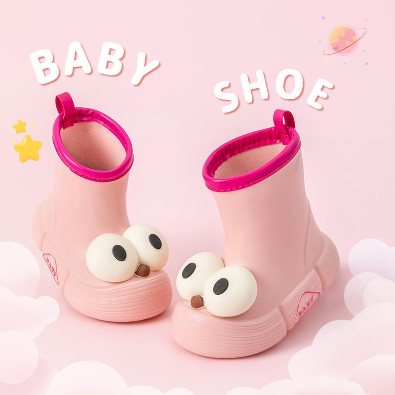 Cute Big Eyes Parent-Child Cartoon Rain Boots for Girls Outdoor Wear Student Kids Water Shoes Non-Slip Waterproof Rainy Day Rubber Shoes