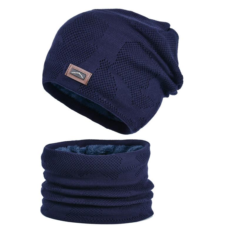 Winter Outdoor Riding Knitted Wool Hat Men's Velvet Warm Hat Scarf Two-piece Ear Protector Pullover Hat