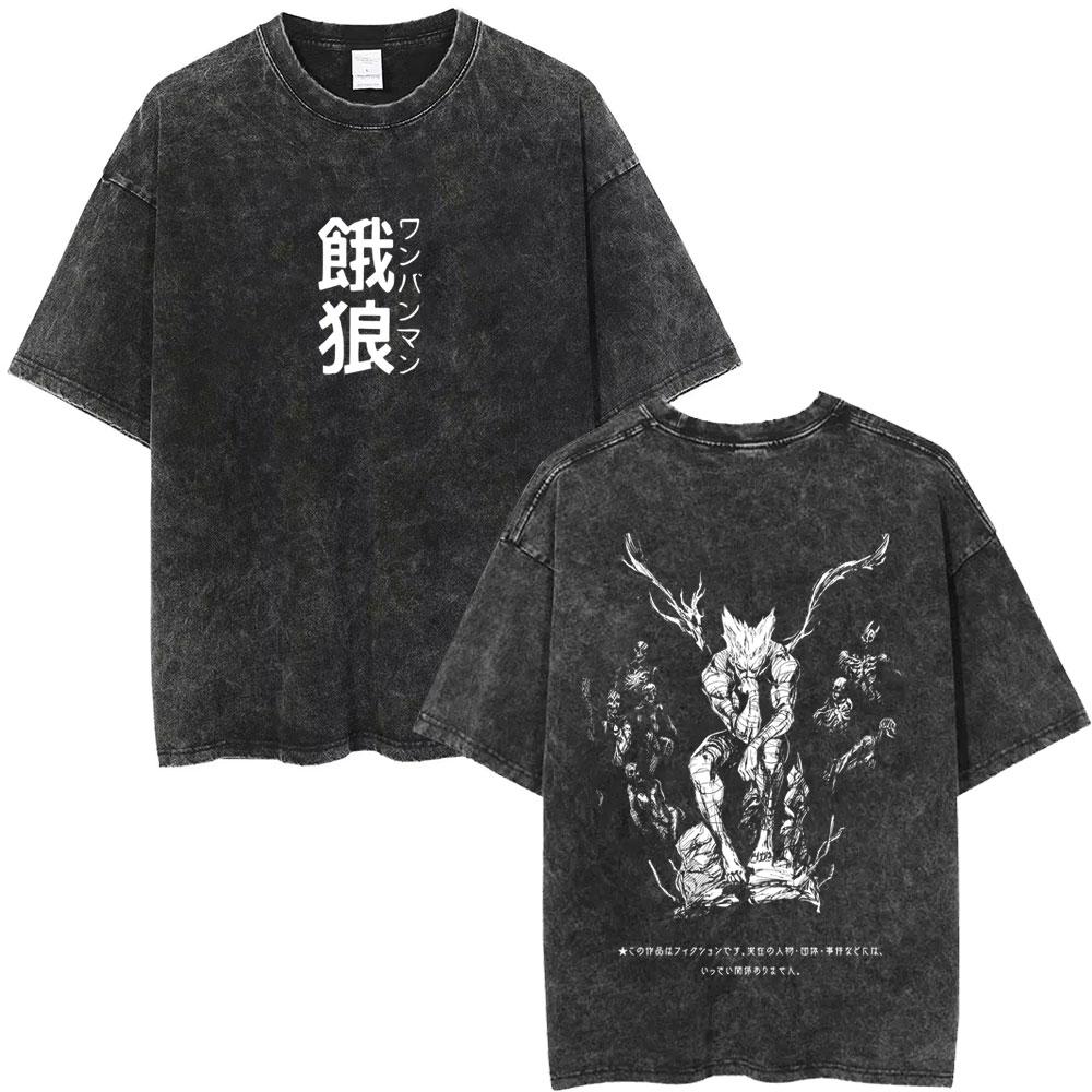 Gewaschenes Vintage Anime One Punch Man Saitama Saitamas Fitnessstudio Lustiges Meme Grafik T-Shirt Herren Damen Fitness Freizeit Übergroße T-Shirts