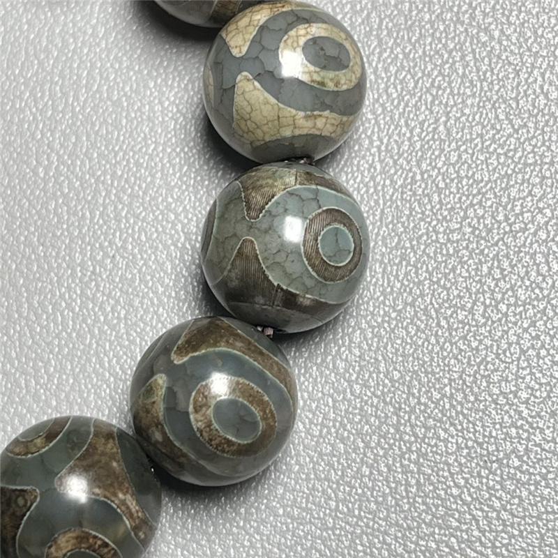 14MM Natural Agate Dzi Bead Stone Bracelet for Men Tibetan Chinese Style Spiritual Protection Handmade Stretch String Buddhist Gift
