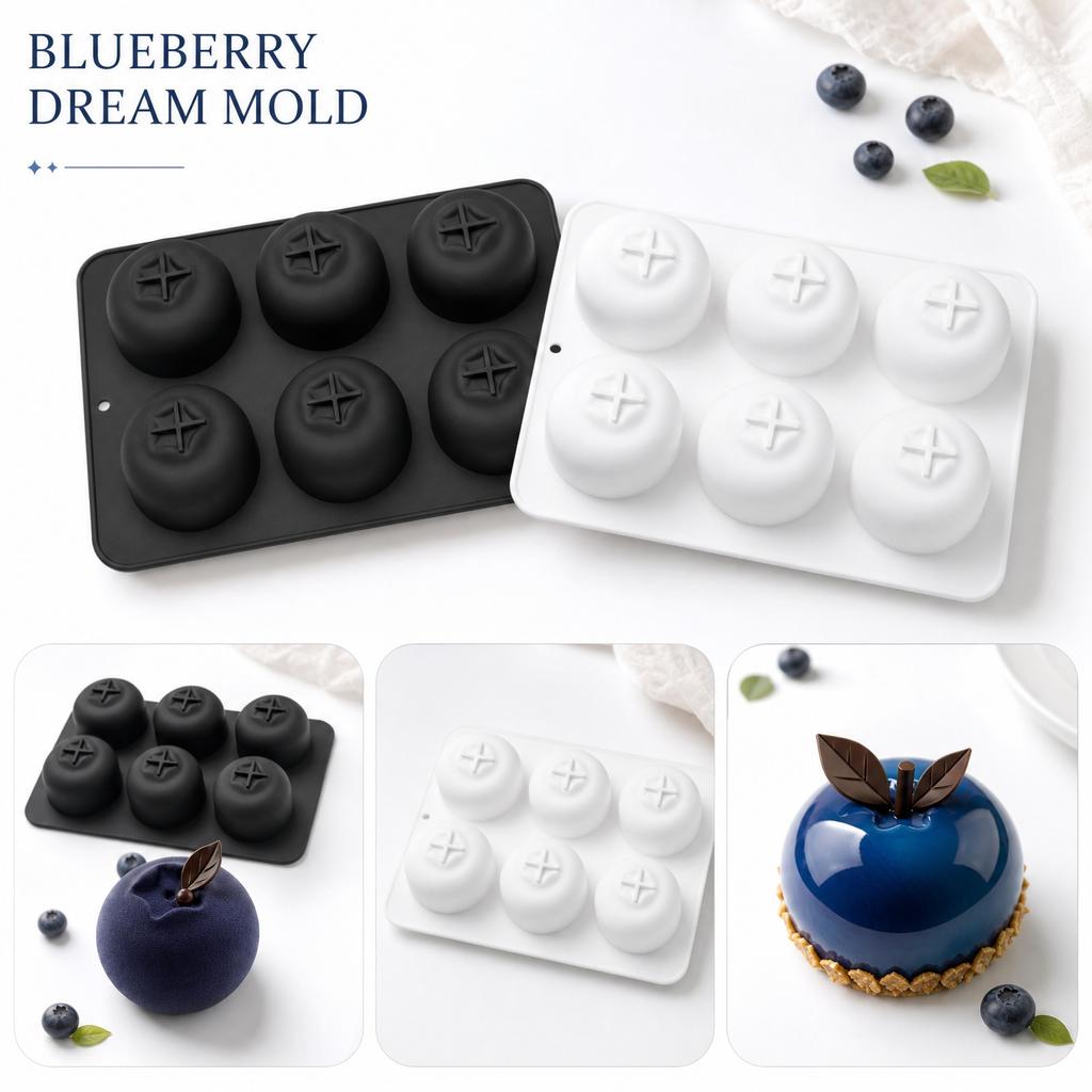 6 Cavity Food Grade Silicone Blueberry Mold for Mousse Cake Baking Mold Flexible Non-Stick Multi-Use Kitchen Tool for Dessert Preparation