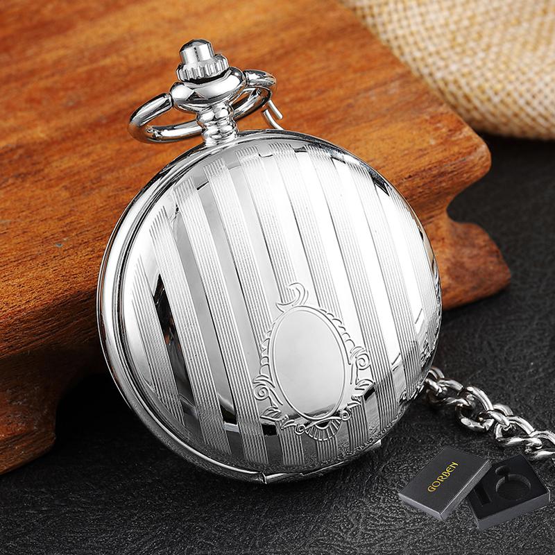 Reloj de Bolsillo Mecánico de Plata Grabada Antigua, Tapa Doble abatible, Esqueleto, Colgante Steampunk, Relojes Colgantes