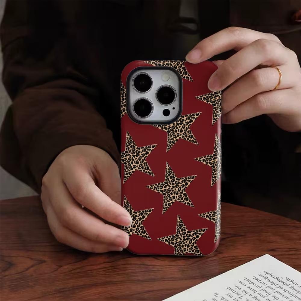 American retro leopard print pentagram film mobile phone case custom iPhone11promax double-layer anti-drop case