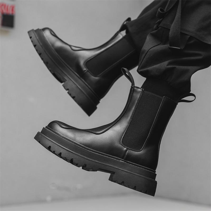 Black Cigarette Chelsea Boots Men's British Tide ins High Top Platform Locomotive Internet celebrity Martin Boots 44162-J