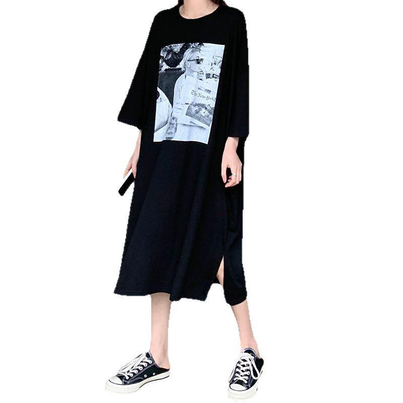Women's Plus Size Short Sleeve Cotton T-Shirt Dress - Casual, Loose, Knee-Length, Slimming, Summer Wear, Maternity Friendly.