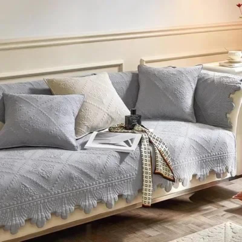 Washed Cotton Sofa Cover Heavy Work Quilting Embroidery Couch Cover Silica Gel Antiskid Universal for All Season Sofa Towel 70x70cm